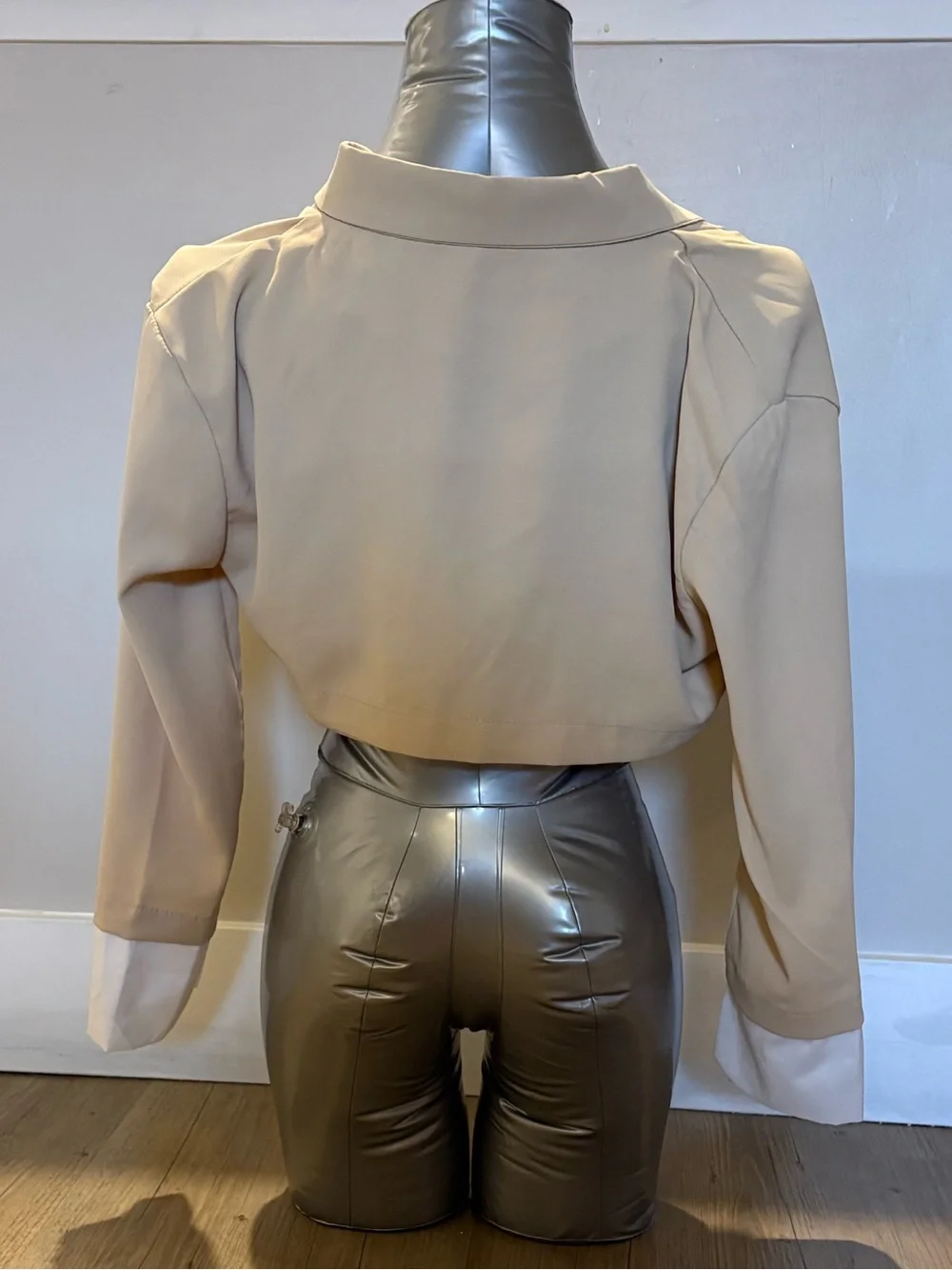 Cropped Cream Blazer Jacket - Women's Tailored Cropped Coat - Picture 4 of 5